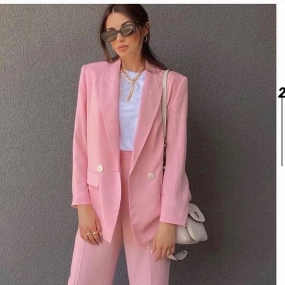 ZARA Double Breasted Blazer Pink - Picture 4 of 9